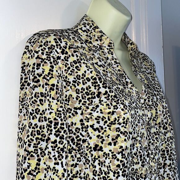 Talbots leopard print thin polyester button down long sleeved shirt - Picture 6 of 10